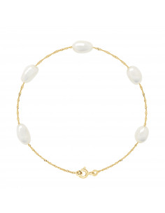 Bracelet 5 Baroque Beads 5-6 mm - Singapore Chain - Gold...