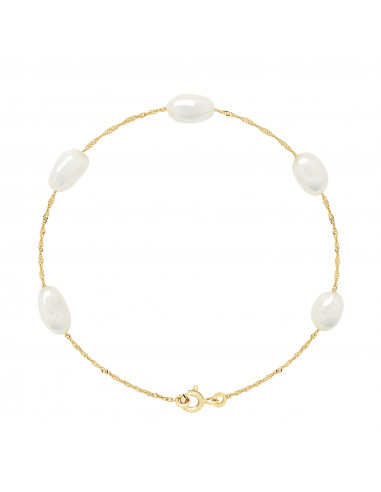 Bracelet 5 Perles Baroques 5-6 mm - Chaine...
