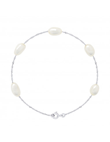 Bracelet 5 Perles Baroques 5-6 mm - Chaine Singapour - Or 375 - LUTECE