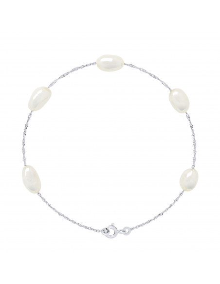 Bracelet 5 Perles Baroques 5-6 mm - Chaine Singapour - Or 375 - LUTECE