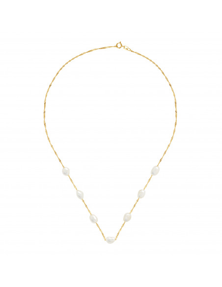 Chain Necklace 7 Baroque Beads 6-7 mm - Singapore Chain - Gold 750 - Marais