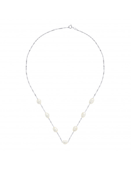 Collier Chaine 7 Perles Baroques 6-7 mm - Chaîne Singapour - Or 750 - MARAIS