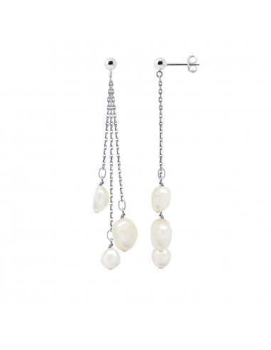 Boucles d'Oreilles Pendantes Perles Baroques 6-7 mm - Système Poussettes - Or 375 - CABOURG