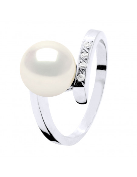 Ring Round Jumper Round Pearl 8-9 mm - Diamonds 0.040 CTS - Gold 375 - Versailles