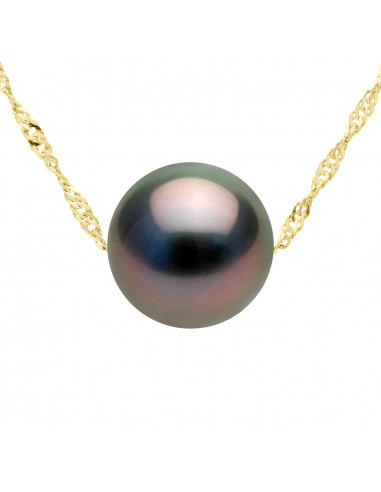 Collier Perle de Tahiti Ronde 9-10 mm - Chaîne Singapour - Or 750 - RAPANUI