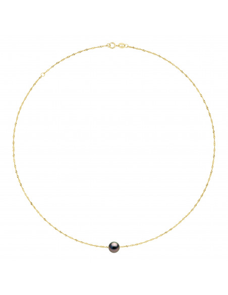 Tahitian Bead Necklace Round 9-10 mm - Singapore Chain - Gold 750 - Rapanui