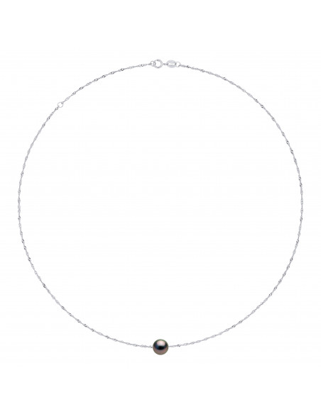 Tahitian Bead Necklace Round 9-10 mm - Singapore Chain - Gold 750 - Rapanui