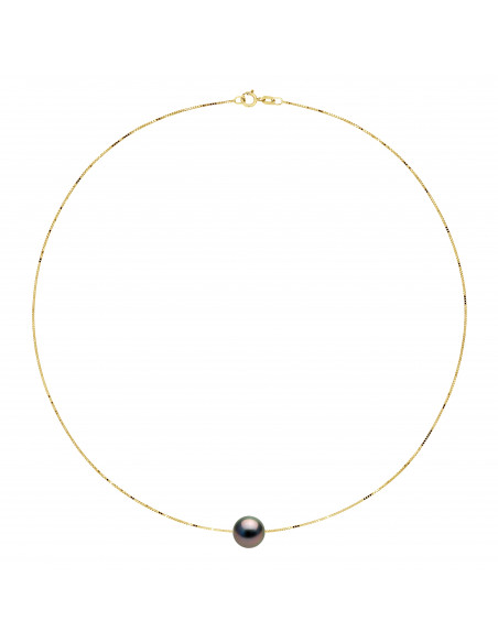 Tahitian Bead Necklace 10-11 mm - Venetian Chain - Gold 375 - Moorea