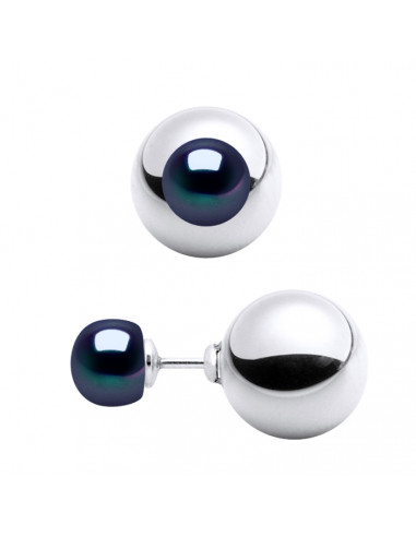 Boucles d'Oreilles Recto Verso GM Perle Bouton 9-10 mm - Plusieurs Coloris - Argent 925 - NIEUPORT