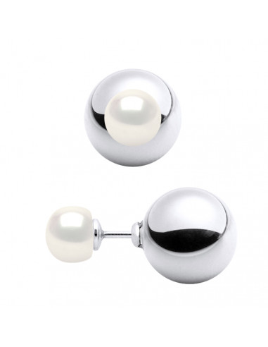 Boucles d'Oreilles Recto Verso GM Perle Bouton 9-10 mm - Plusieurs Coloris - Argent 925 - NIEUPORT