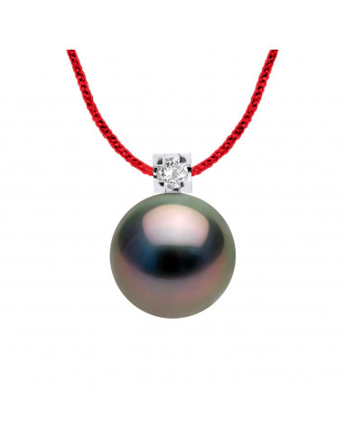 Collier Lien Cordon Tahiti Perle Ronde 8-9 mm - Diamant 0.030 Cts - Joaillerie Argent - POERIMA