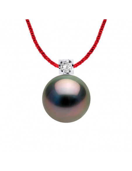 Collier Lien Cordon Tahiti Perle Ronde 8-9 mm - Diamant 0.030 Cts - Joaillerie Argent - POERIMA