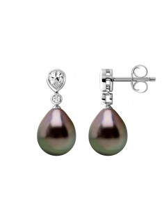 Tahitian pearl pearl earrings 8-9 mm - 925 silver...