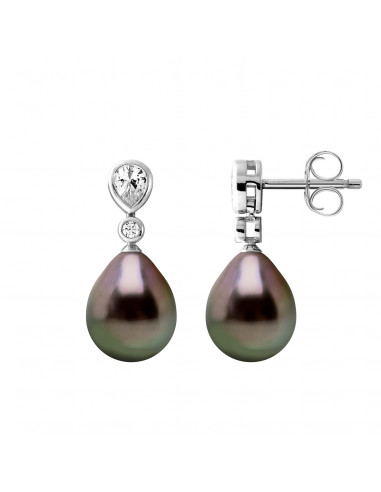 Boucles d'Oreilles Pendantes Perles de Tahiti 8-9 mm - Joaillerie Argent 925 - NARUVA