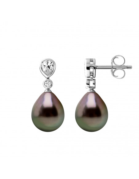 Boucles d'Oreilles Pendantes Perles de Tahiti 8-9 mm - Joaillerie Argent 925 - NARUVA