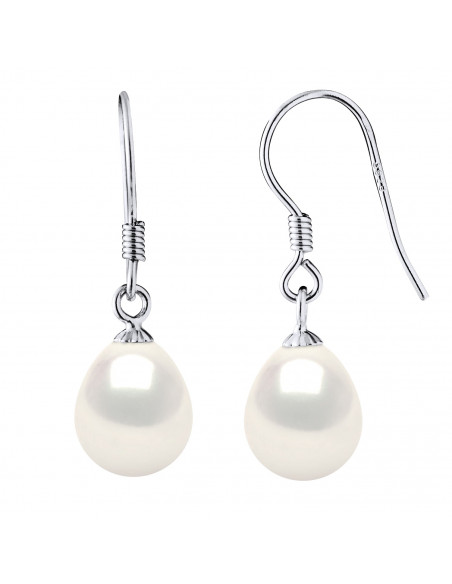Pearl pear pears pear earrings 8-9 mm - System Hooks - Silver 925 - Odeon