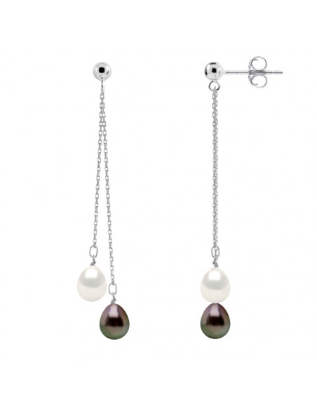Boucles d'Oreilles Pendantes Perles de Tahiti Poires 8-9 mm - Système Poussettes - Or 375 - BARCARES