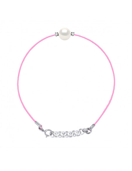 Bracelet Link Cord Bead Round 8-9 mm - Diamonds 0.060 CTS - Silver Jewelry 925 - Megeve