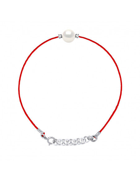 Bracelet Link Cord Bead Round 8-9 mm - Diamonds 0.060 CTS - Silver Jewelry 925 - Megeve