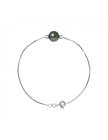 Bracelet Perle de Tahiti Ronde 9-10 mm - Diamants 0.06 Cts - Chaîne Vénitienne Argent 925 - FREJUS