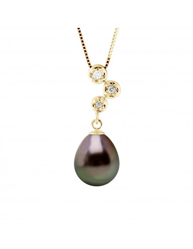 Collier PRESTIGE Perle de Tahiti Poire 8-9 mm - Diamants 0.060 Cts - Joaillerie Or 375 - CONCORDE