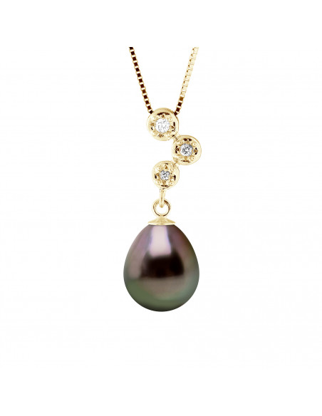 Collier PRESTIGE Perle de Tahiti Poire 8-9 mm - Diamants 0.060 Cts - Joaillerie Or 375 - CONCORDE