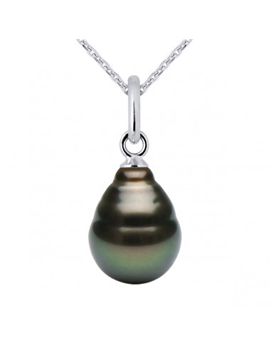 Pendentif Perle de Tahiti Poire 8-9 mm - Chaîne Offerte - Or 375 - POE