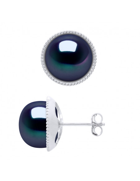 Boucles d'Oreilles Perles 10-11 mm - Entourage Guilloché - Or 375 - PALAISEAU
