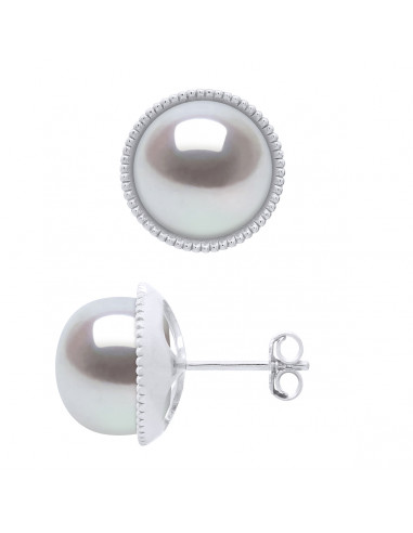 Boucles d'Oreilles Perles 10-11 mm - Entourage Guilloché - Or 375 - PALAISEAU