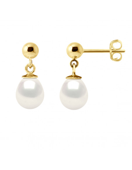Boucles d'Oreilles Pendantes Perles Poires 7-8 mm - Or 375 - LAFAYETTE