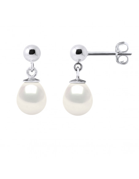 Boucles d'Oreilles Pendantes Perles Poires 7-8 mm - Or 375 - LAFAYETTE