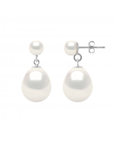 Boucles d'Oreilles Perles Bouton 5-6 mm et Poires 11-12 - Système Poussettes - Or 375 - MARIGNY