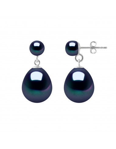 Boucles d'Oreilles Perles Poires 10-11 mm et Boutons 5-6 mm - Système Poussettes - Or 375 - LEVALLOIS