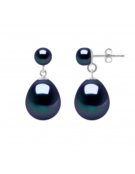 Boucles d'Oreilles Perles Poires 10-11 mm et Boutons 5-6 mm - Système Poussettes - Or 375 - LEVALLOIS