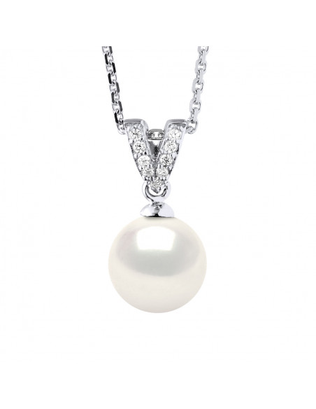 Jewelery Necklace Round Pearl 9-10 mm - Several Colors - Forçat Chain - Silver 925 - Canet