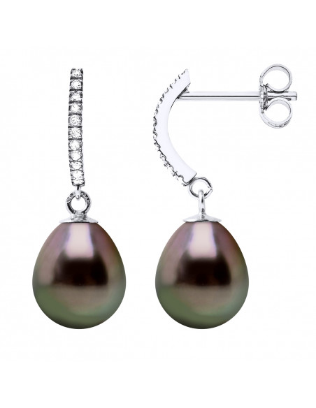 Boucles d'Oreilles PRESTIGE Perles Poires 8-9 mm - Diamants 0.080 cts - Joaillerie Or 375 - CARNOT