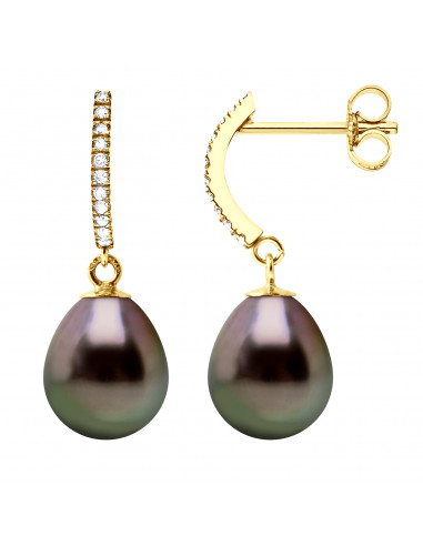 Boucles d'Oreilles PRESTIGE Perles Poires 8-9 mm - Diamants 0.080 cts - Joaillerie Or 375 - CARNOT