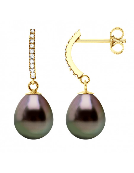 Boucles d'Oreilles PRESTIGE Perles Poires 8-9 mm - Diamants 0.080 cts - Joaillerie Or 375 - CARNOT
