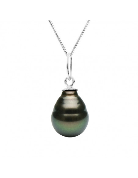 Pendentif Fin Perle de Tahiti Poire 9-10 mm - Chaîne Offerte - Or 375 - FENUA