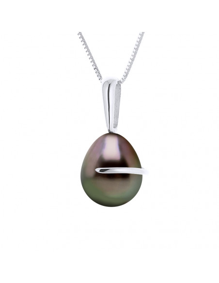 Pendentif Perle de Tahiti Poire 8-9 mm - Chaîne Offerte - Or 375 - TANE