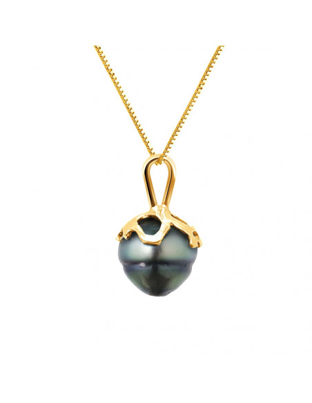 Tahitian Pearl Pendant Circled 9-10 mm - Chain Offered - Gold 375 - Tapanu