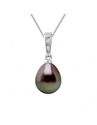 Pendentif PRESTIGE Perle de TAHITI Poire 8-9 mm - Diamants 0.010 Cts - Chaîne Offerte - Or 375 - FAKARAVA