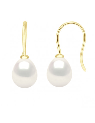 Boucles d'Oreilles Pendantes Perles Poires 7-8 mm - Système Crochet - Or 375 - AUTEUIL