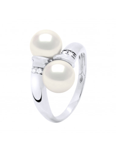 Bague Prestige Perles Rondes 8-9 mm - Diamants...