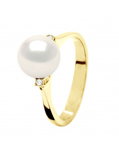 Bague Joaillerie Perle Ronde 8-9 mm - Diamants 0.060 Cts...