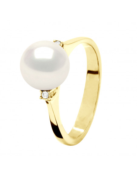 Bague Joaillerie Perle Ronde 8-9 mm - Diamants 0.060 Cts - Or 375 - MARCEAU