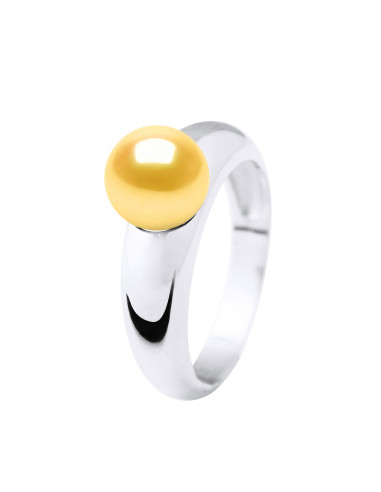 Bague Jonc Volume Perle Ronde 8-9 mm -...