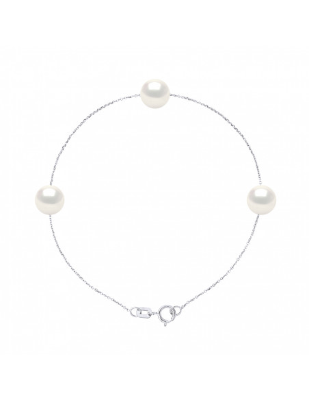 Bracelet Chainage 3 Perles Rondes 7-8 mm - Plusieurs Coloris - Argent 925 - GRIMAUD