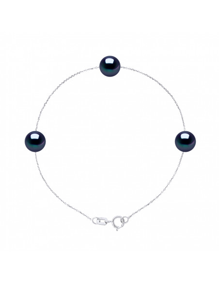 Bracelet Chainage 3 Perles Rondes 7-8 mm - Plusieurs Coloris - Argent 925 - GRIMAUD