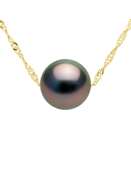Round Tahitian Pearl Necklace 8-9 mm - Singapore Gold 750 Chain - Hani